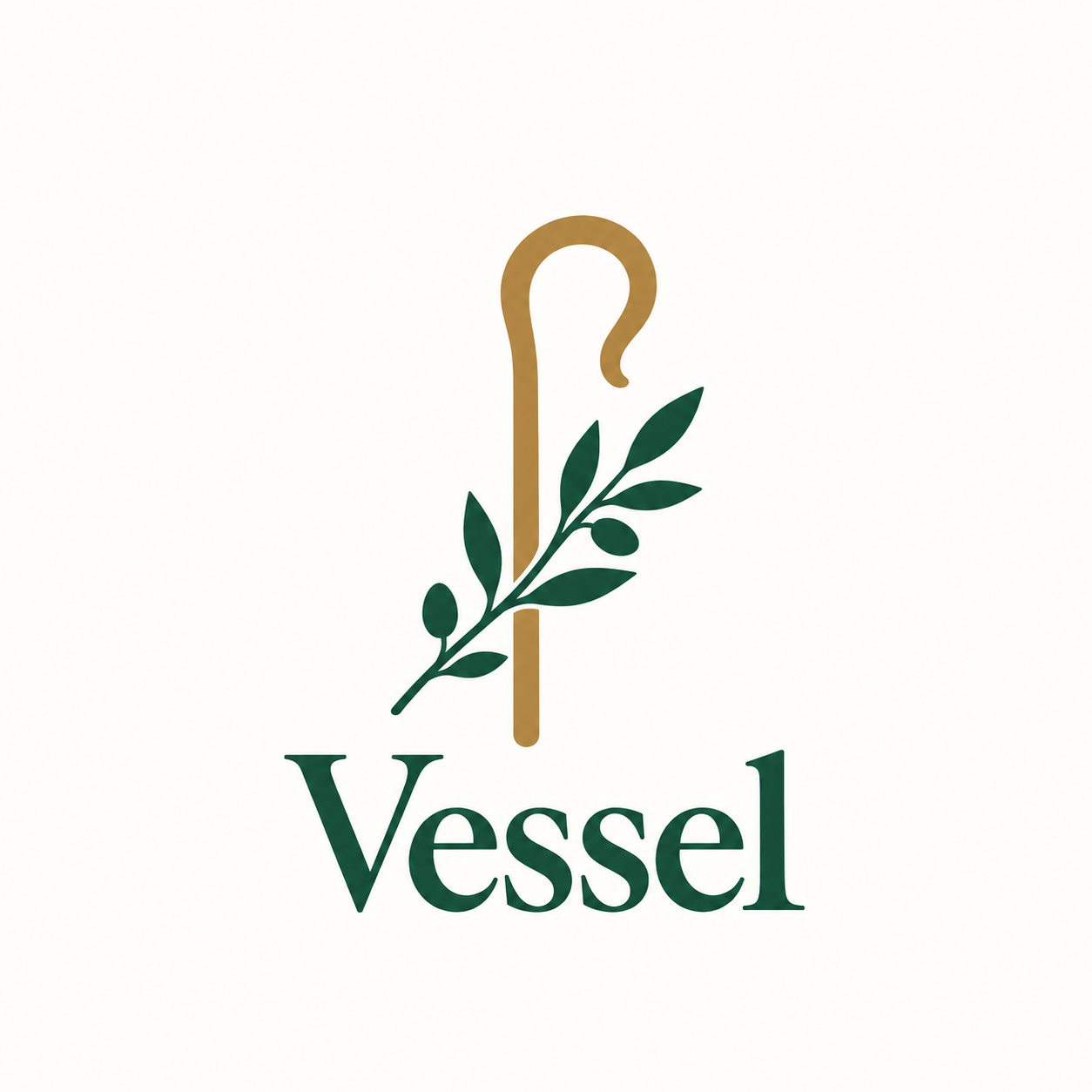 Vessel: a shepherd’s staff crossed by an olive branch